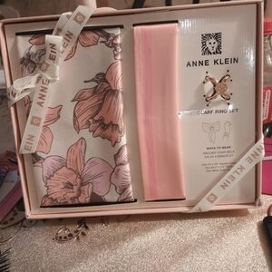 Anne Klein Floral Scarf and Ring Set - Pink and White